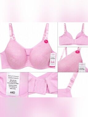 NWT Ashley Stewart 44D Pink Lace Wireless Full Coverage Bra Lightly Lined.
